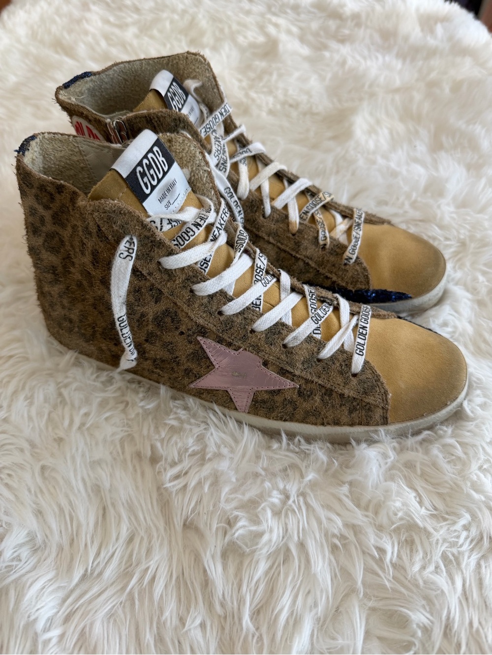 Golden Goose Francy High Top Sneakers - Size 39 (US 9) - Leopard Print,